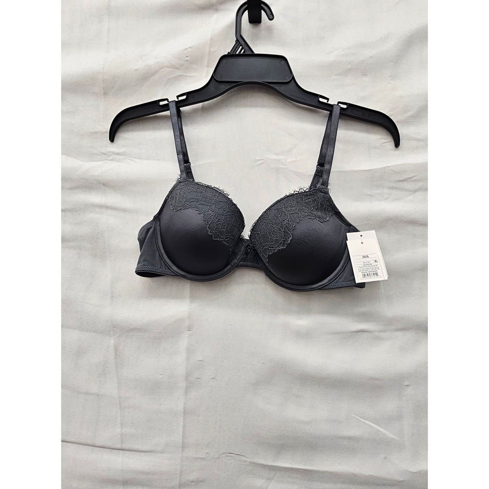 Auden Womens Lace Push Up Demi Bra Gray Nylon Blend Casual Size 36A